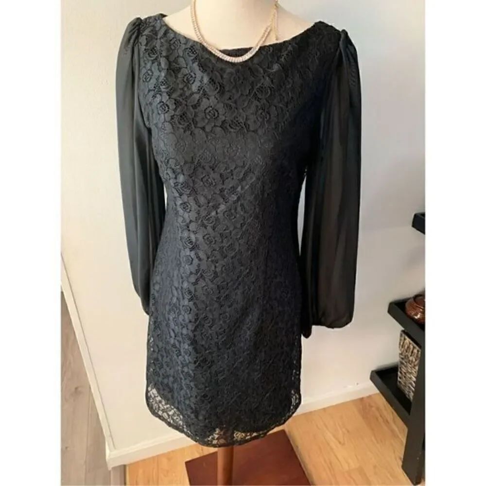 Eliza J black long sleeve lace dress size 5 short
